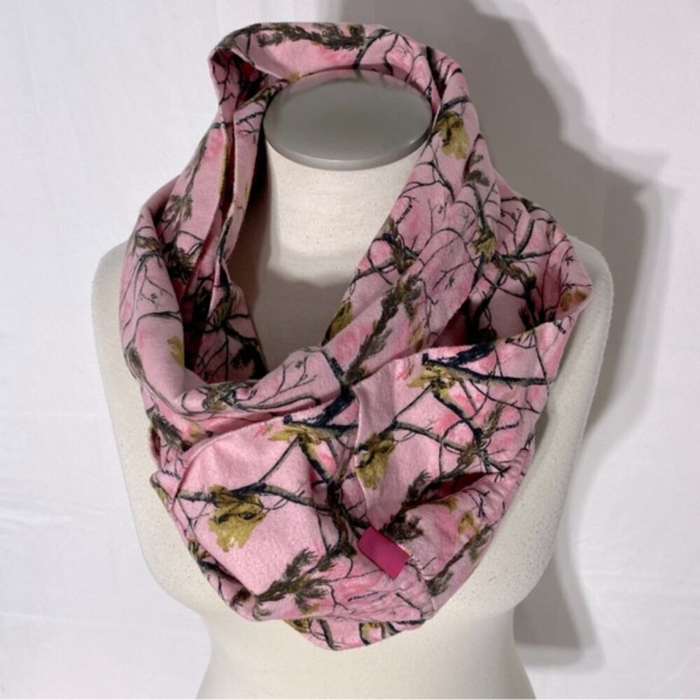 5/$25 Country Stitched Pink Hard Woods Camo Flannel Infinity Scarf